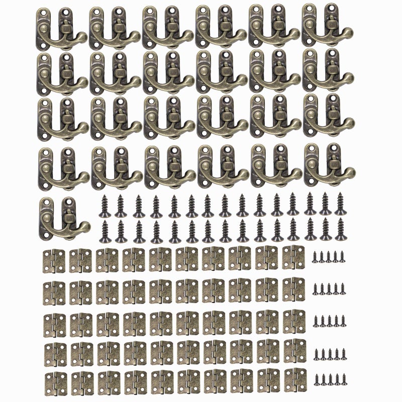 HOWDIA 25 Sets Antique Right Latch Hook Hasp and 50 Sets Antique Bronze Small Box Mini Hinges with Replacement Screws for Wood Jewelry Box, Bronze Tone - Image 3